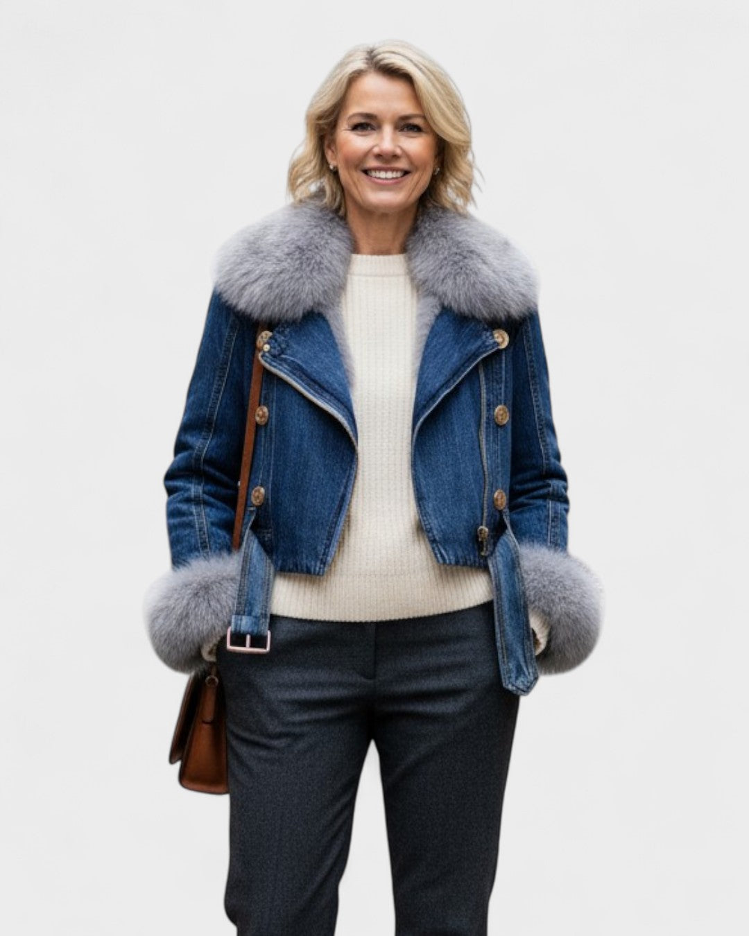 Thyra™ | Denimjakke med Faux Pelsfor