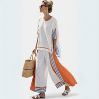 María Etnisk Sæt af Bambus Linned med Striber og Bred Snit