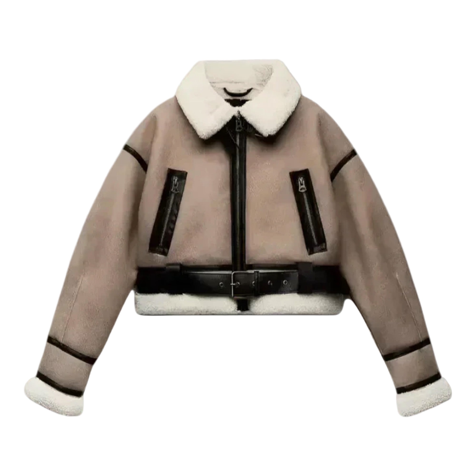 FORET LÆDERLOOK-JAKKE MED BÆLTE