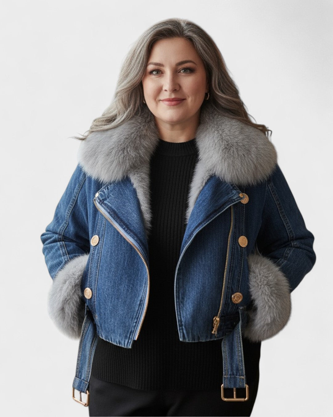 Thyra™ | Denimjakke med Faux Pelsfor