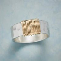 Vintage sølvring med gyldne tråde